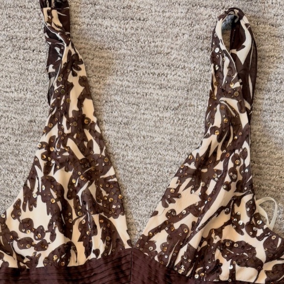 BCBG MAX ARIA 100% Silk Dress Womans SZ 4 V-Neck Maxi Dress Empire Waist Boho - Picture 5 of 16